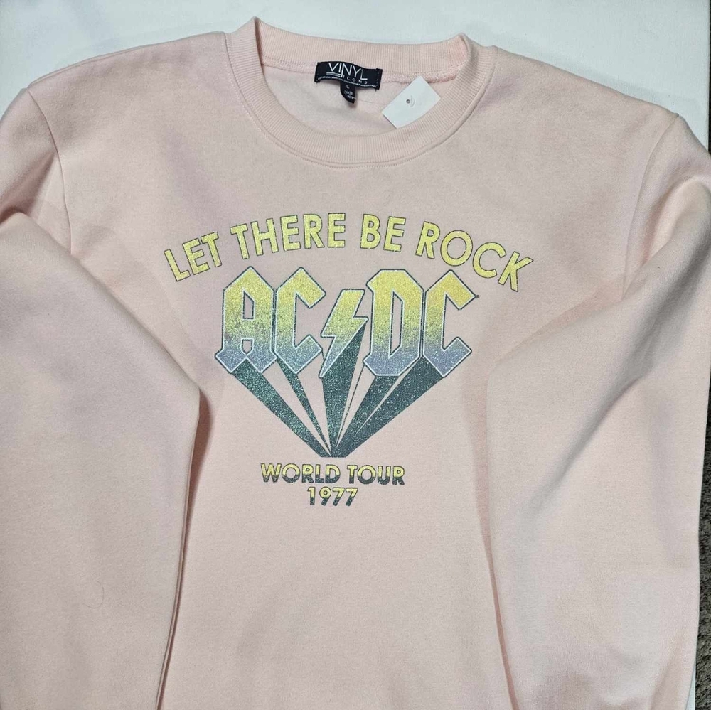ACDC Sweater Womens Large Pink Green‎ 70s Retro Inspired Graphic Sweatshirt - Picture 2 of 7